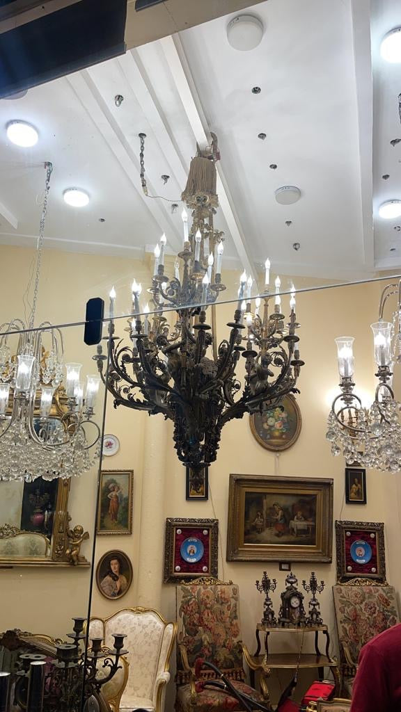 Huge, 2.1m solid bronze Italian baroque chandelier