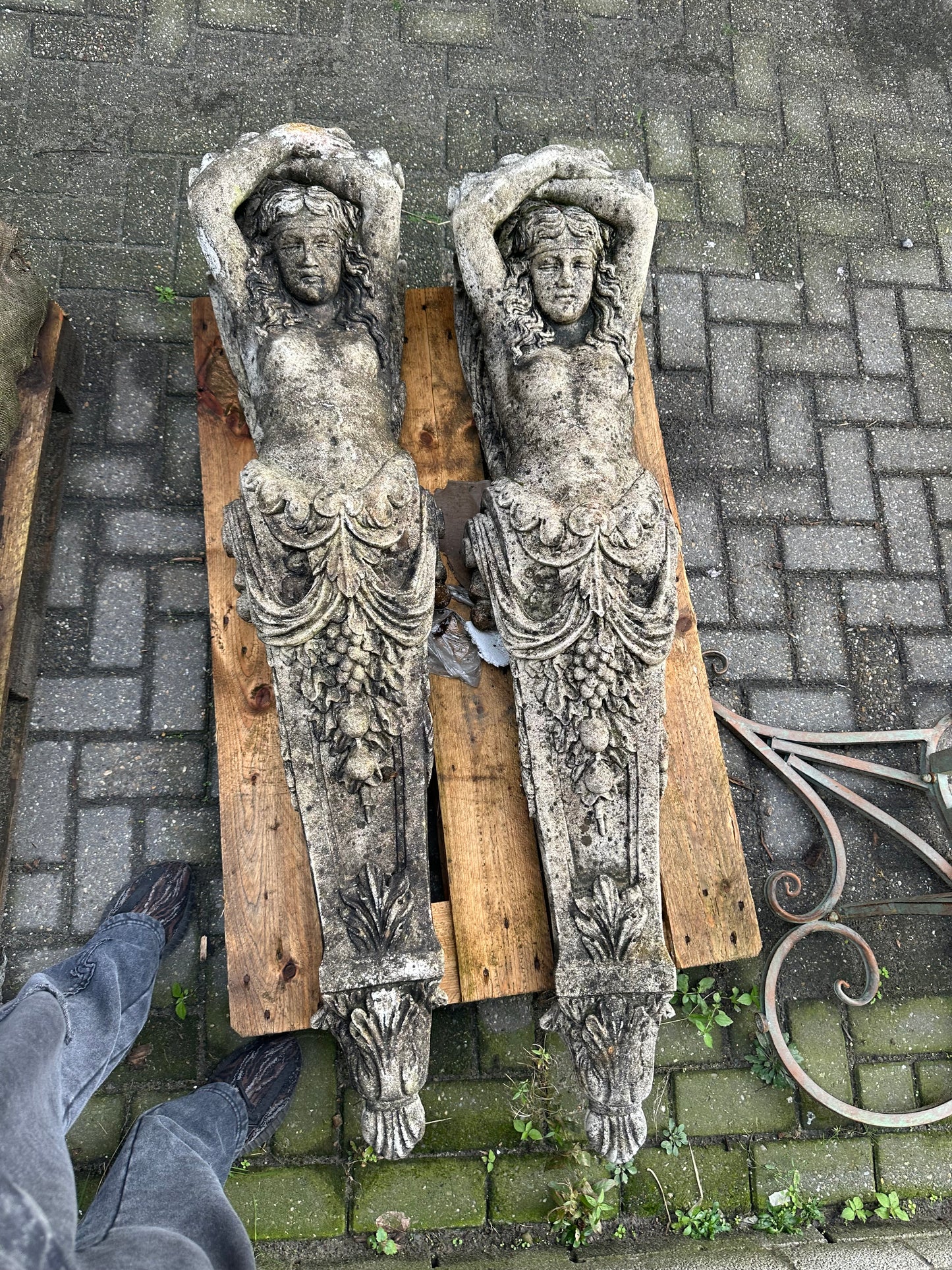 Matching pair, French decorative stone antique columns
