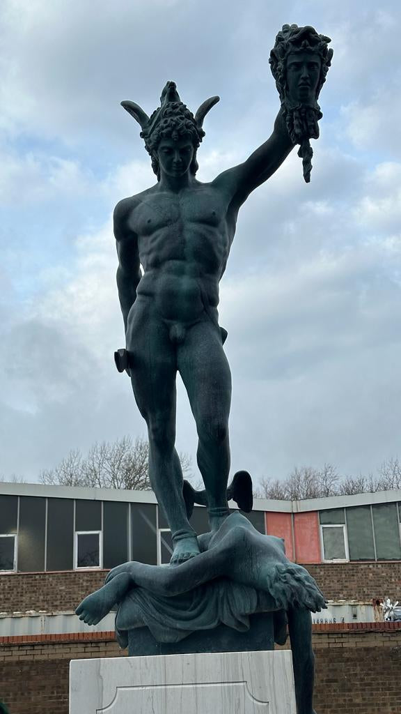 Bronze Perseus Medusa statue, sat on a marble base