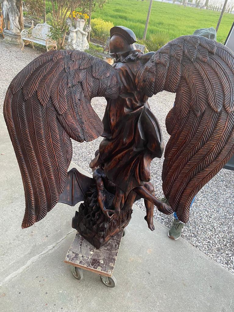 Fantastic, 18th century, restored, Italian “St Michael” carved statue