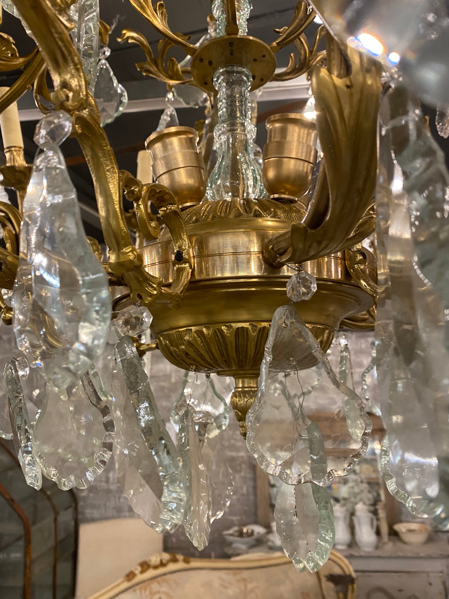 Fantastic pair of French/italian bronze/crystal chandelier with lady head details