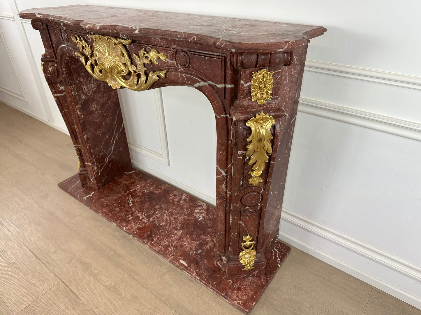 Beautiful French rococo marble fireplace (pair available)