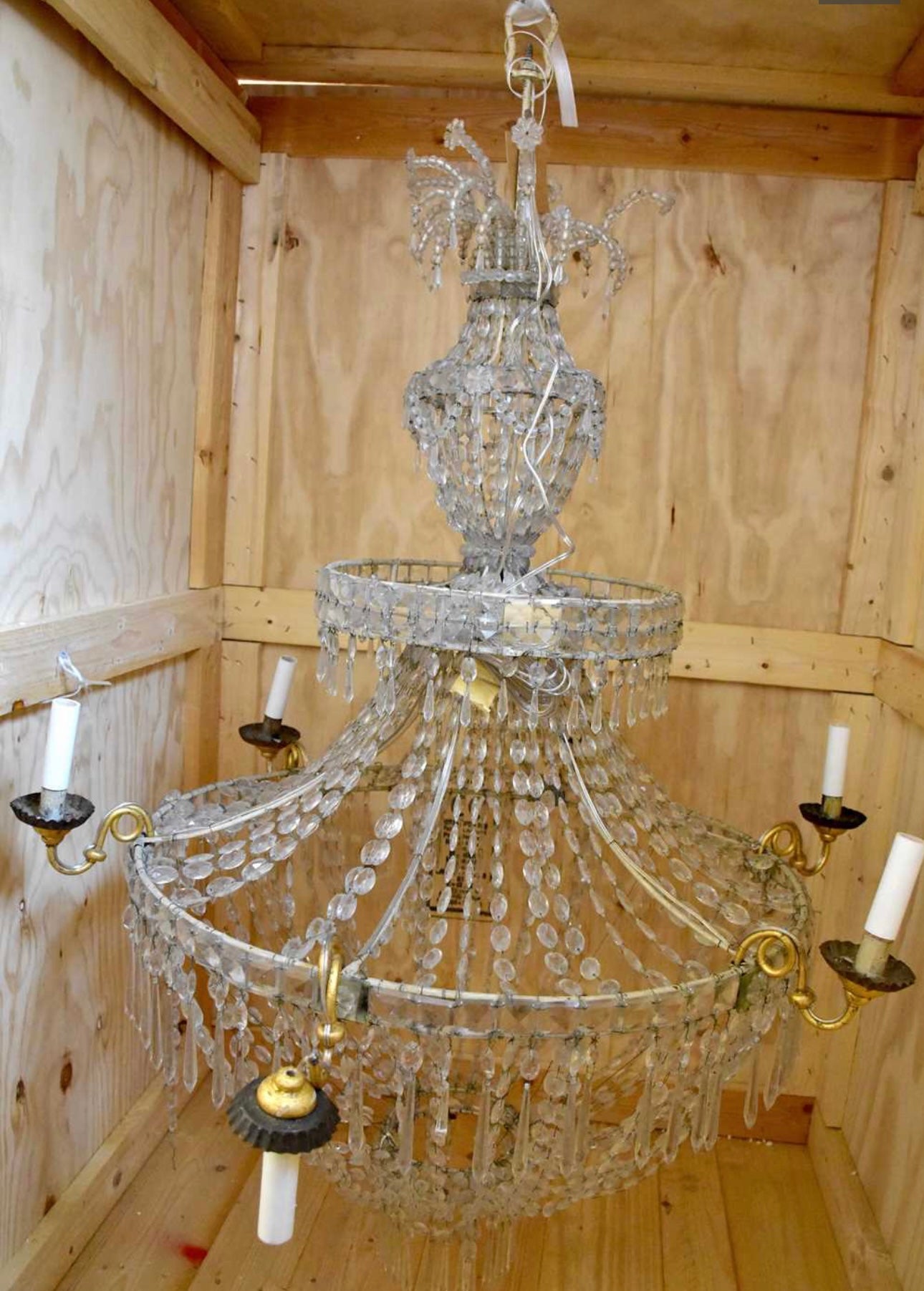 4ft tall, Italian 1950’s crystal beaded chandelier