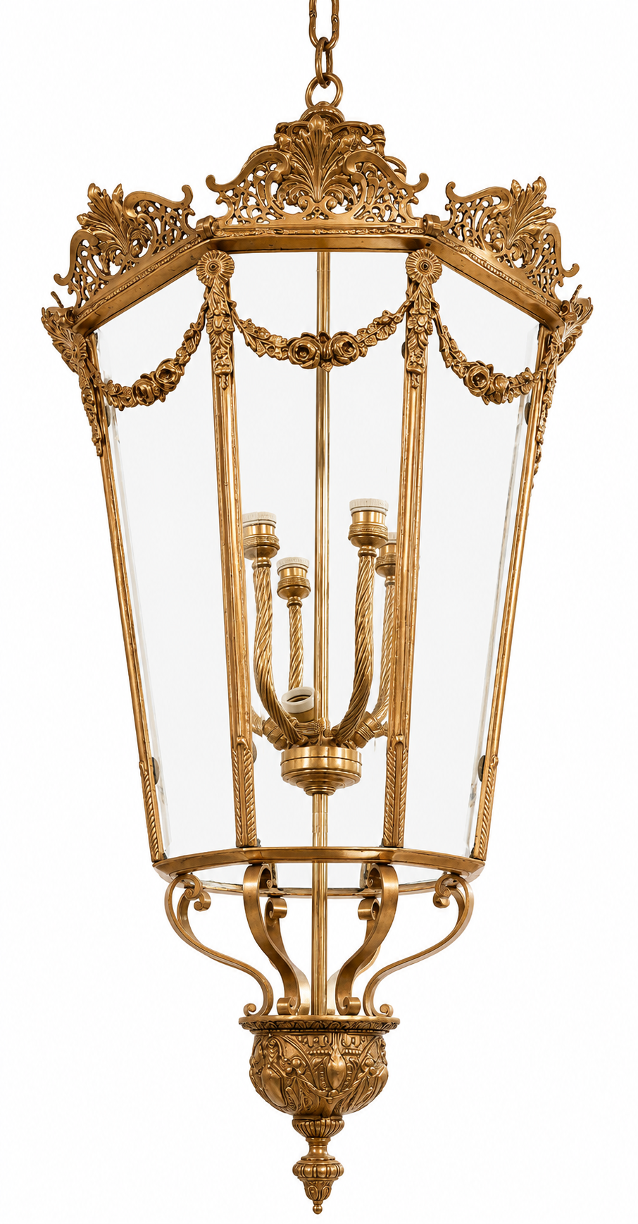Fantastic, 95cm tall French bronze and glass lantern
