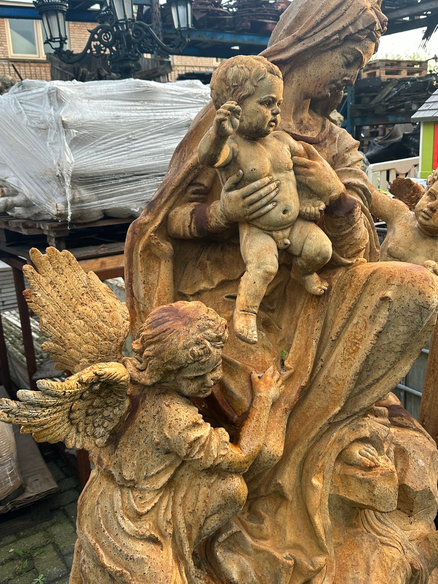 Beautiful French, salvage hand made statue, Mary and cherubs (5ft tall)