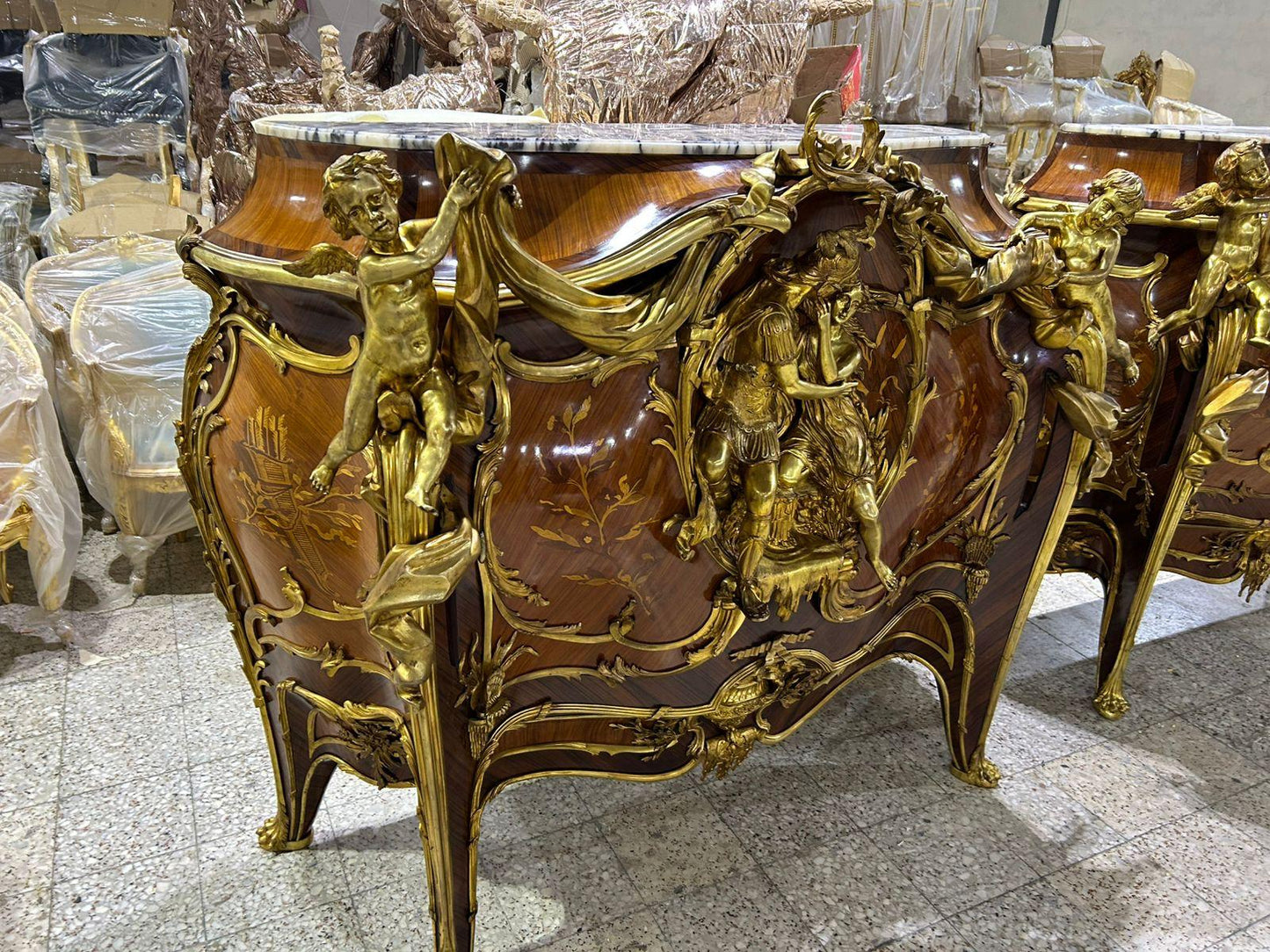 Pair of, Linke, French antique inlaid and bronze, buffets
