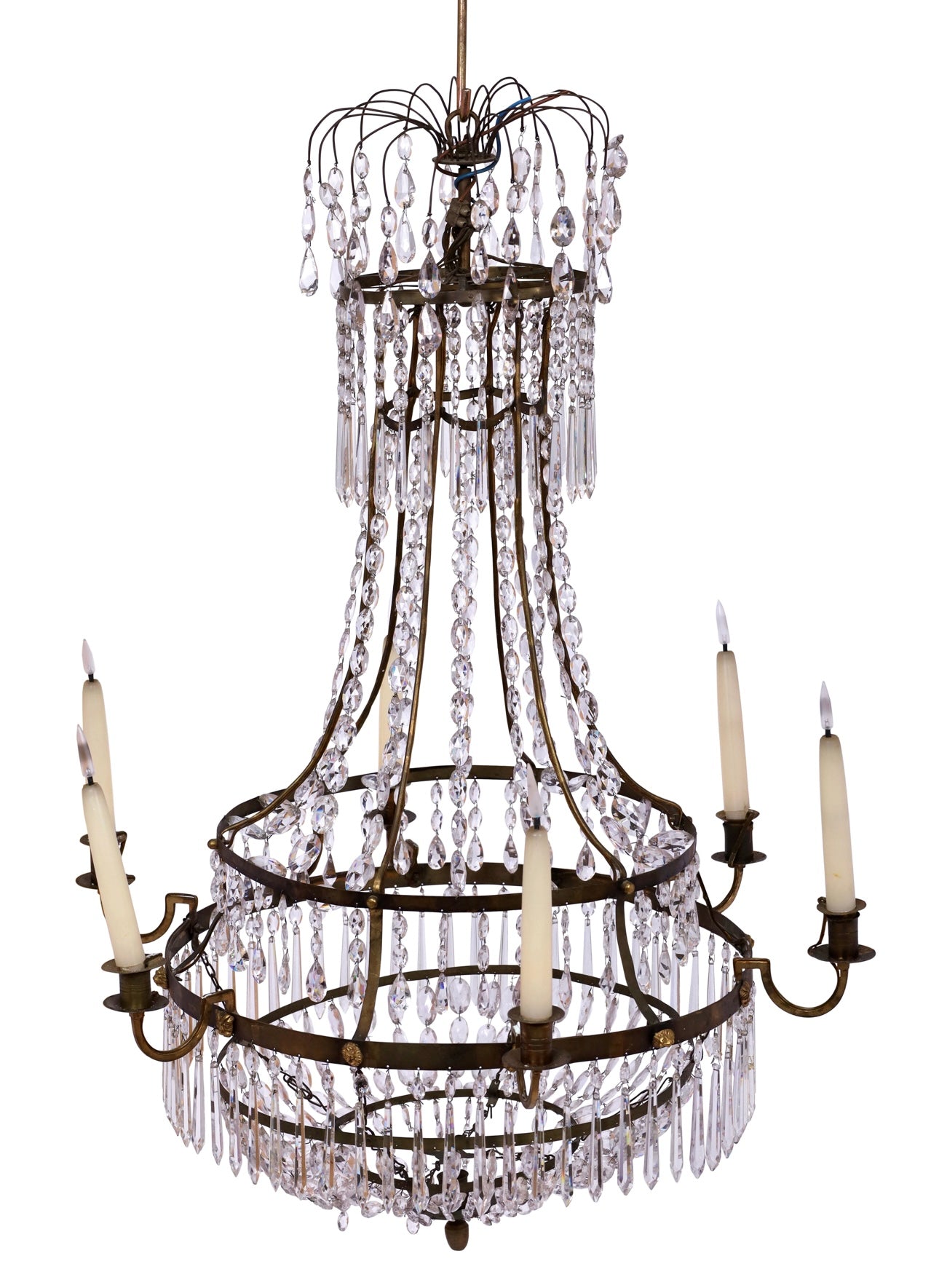 Swedish, brass and crystal 19thC chandelier