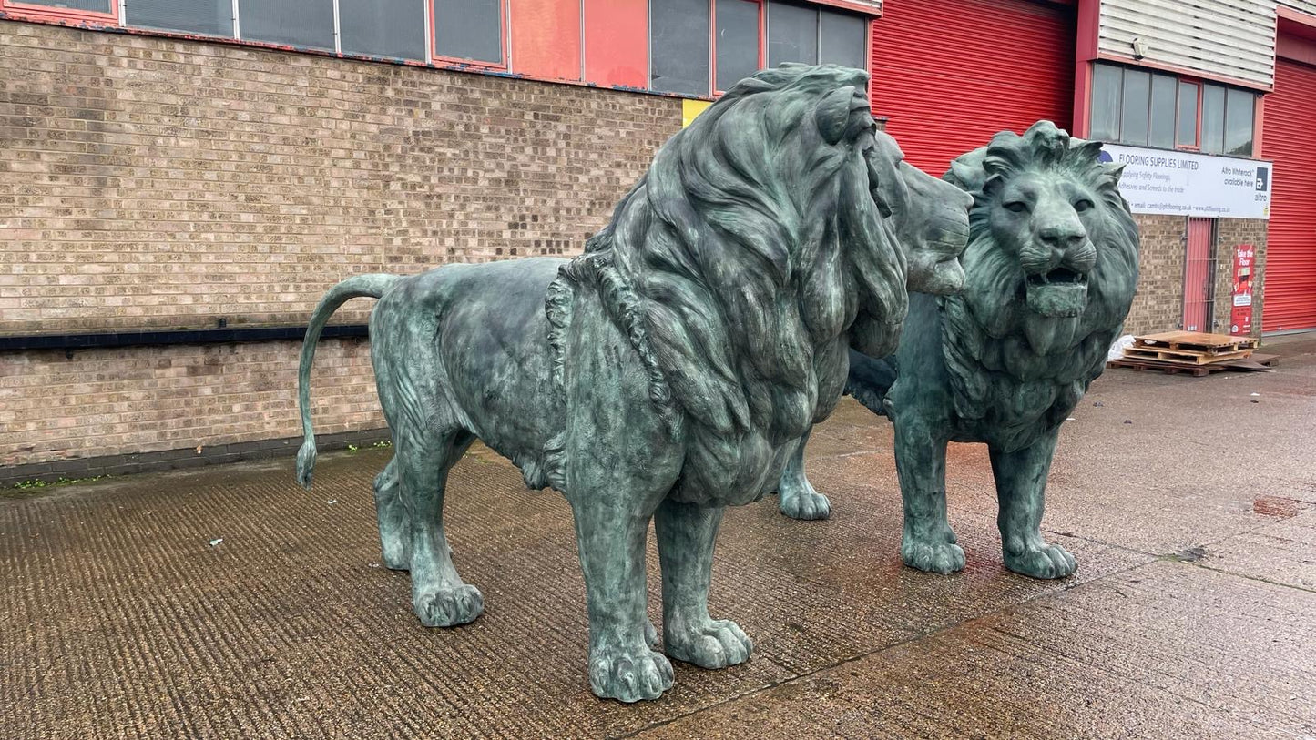 Huge, pair of antique bronze lions from Italy