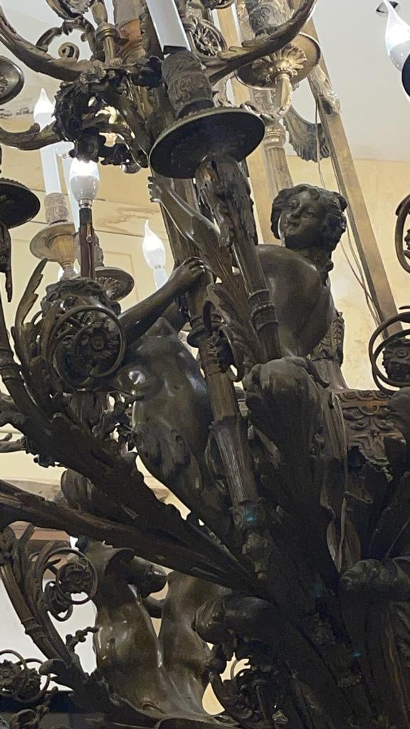 Huge, 2.1m solid bronze Italian baroque chandelier