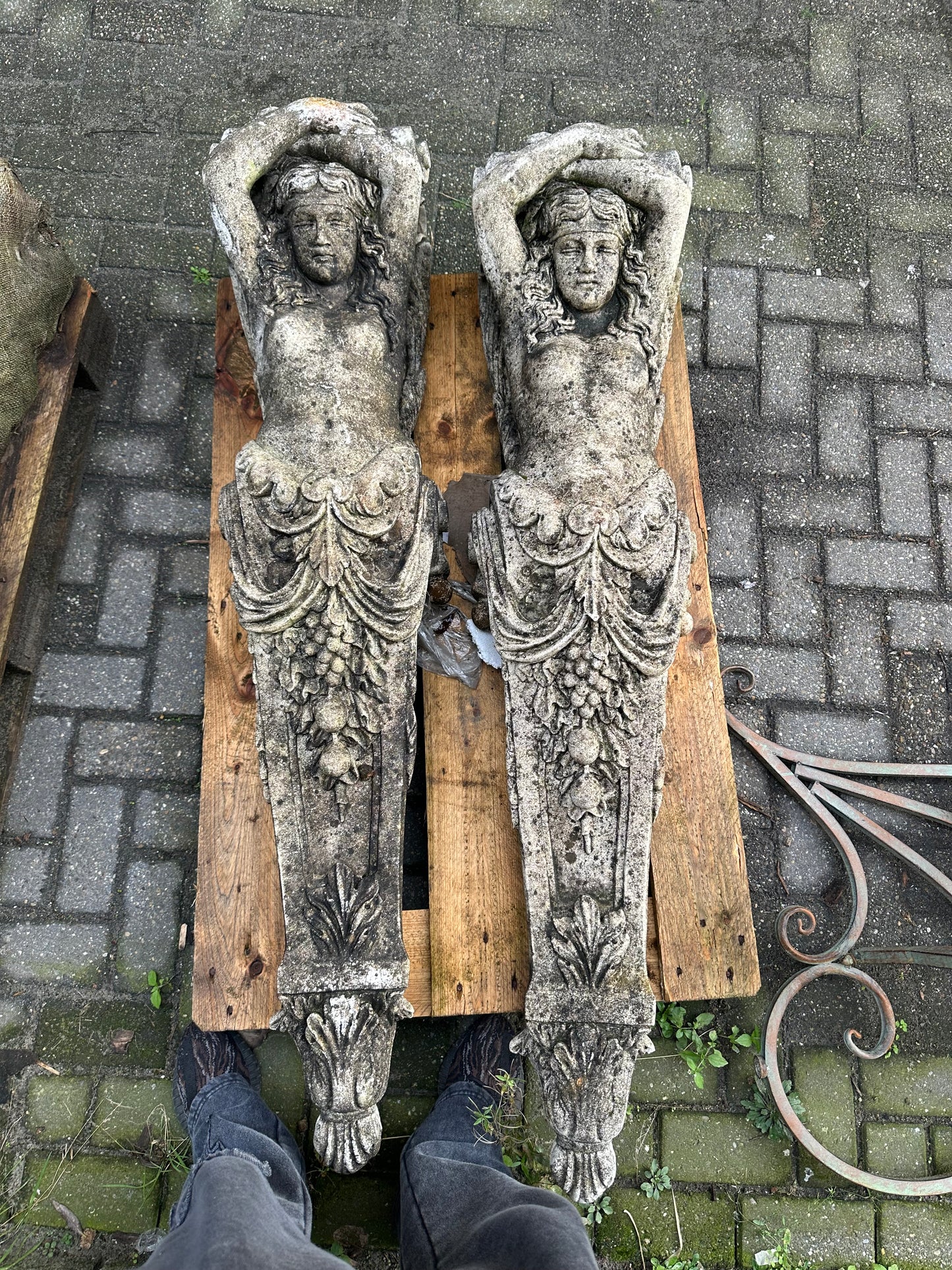 Matching pair, French decorative stone antique columns