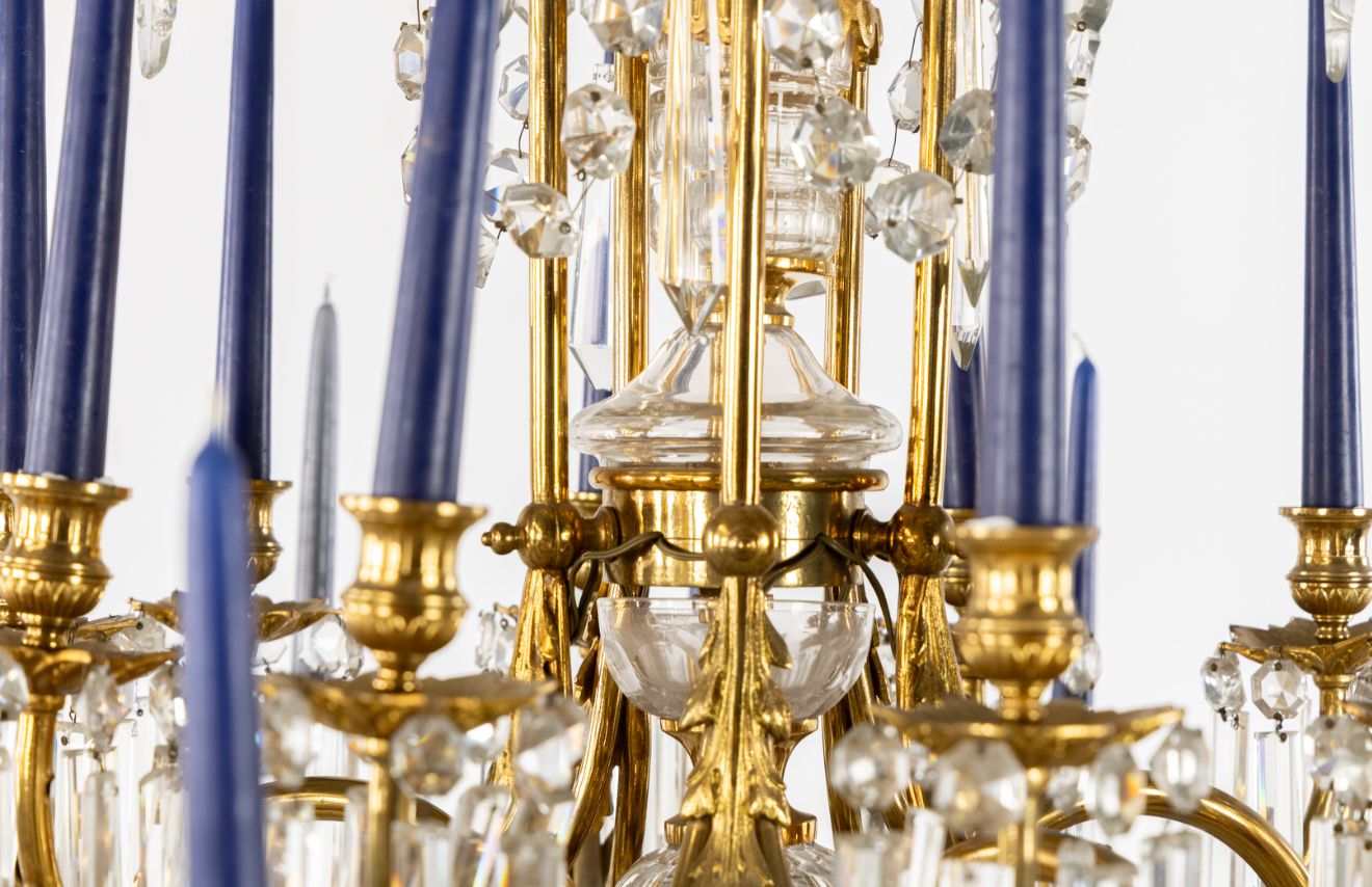 Huge 170cm tall, French baccarat and bronze, early 1800’s chandelier