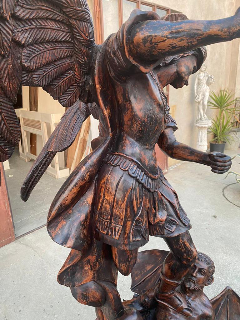 Fantastic, 18th century, restored, Italian “St Michael” carved statue