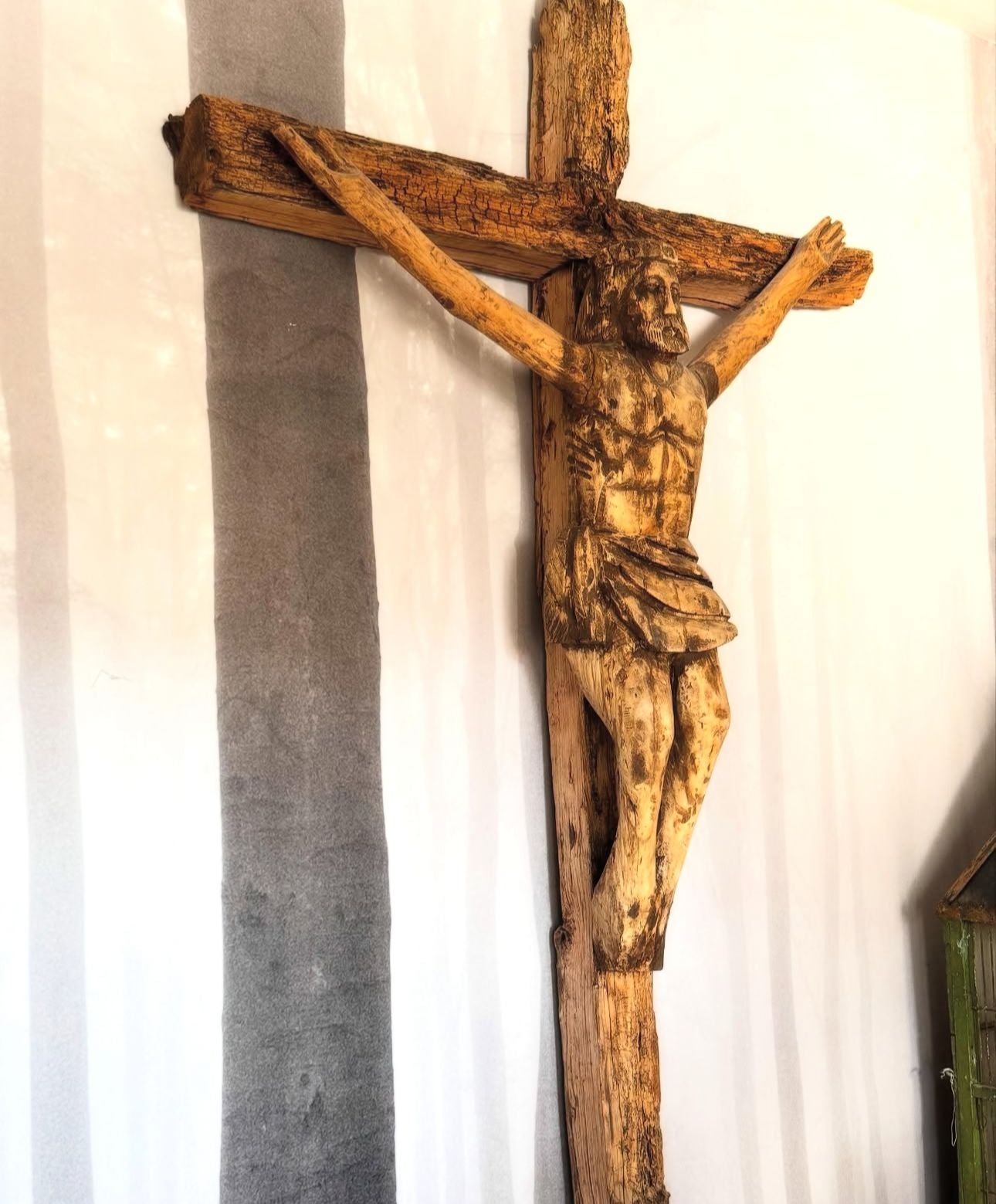 5x3ft, original wooden 18thC cross, removed from Italian church