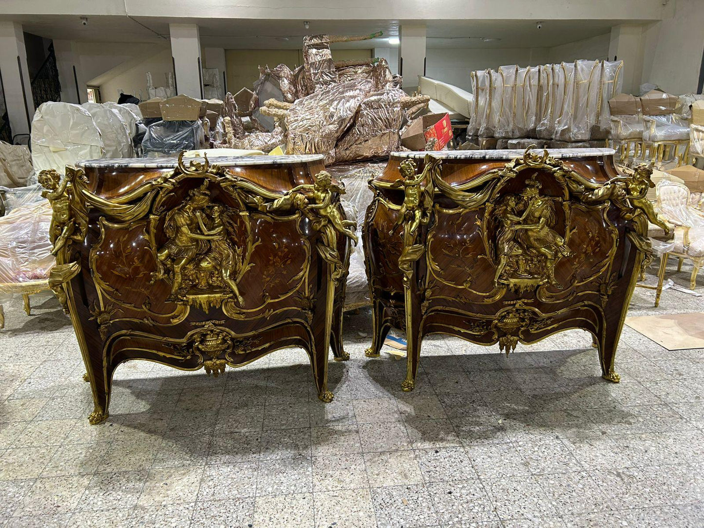 Pair of, Linke, French antique inlaid and bronze, buffets