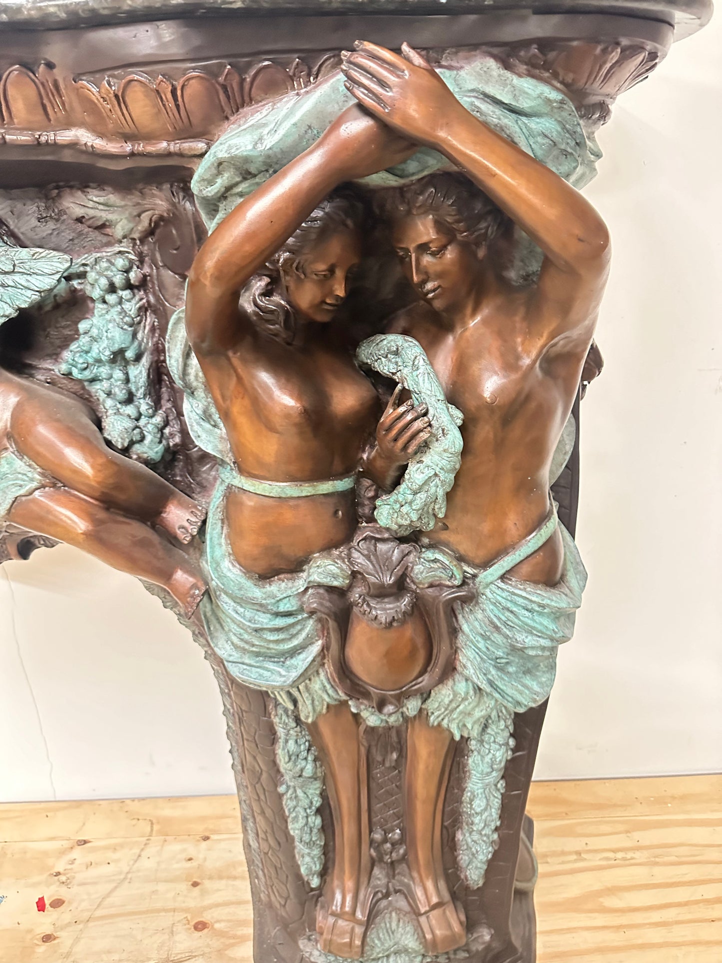 Exquisite, Italian solid bronze fireplace with marble top