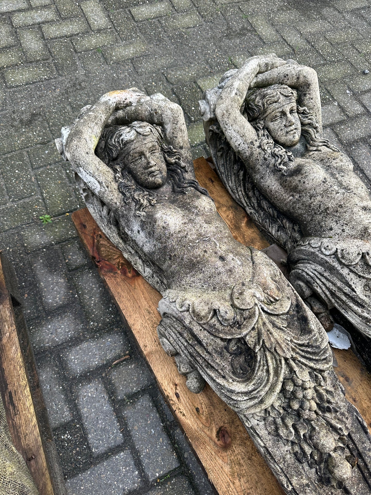 Matching pair, French decorative stone antique columns
