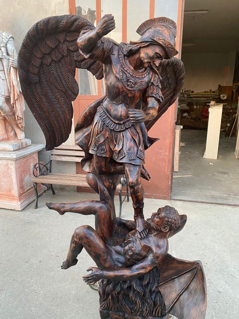Fantastic, 18th century, restored, Italian “St Michael” carved statue