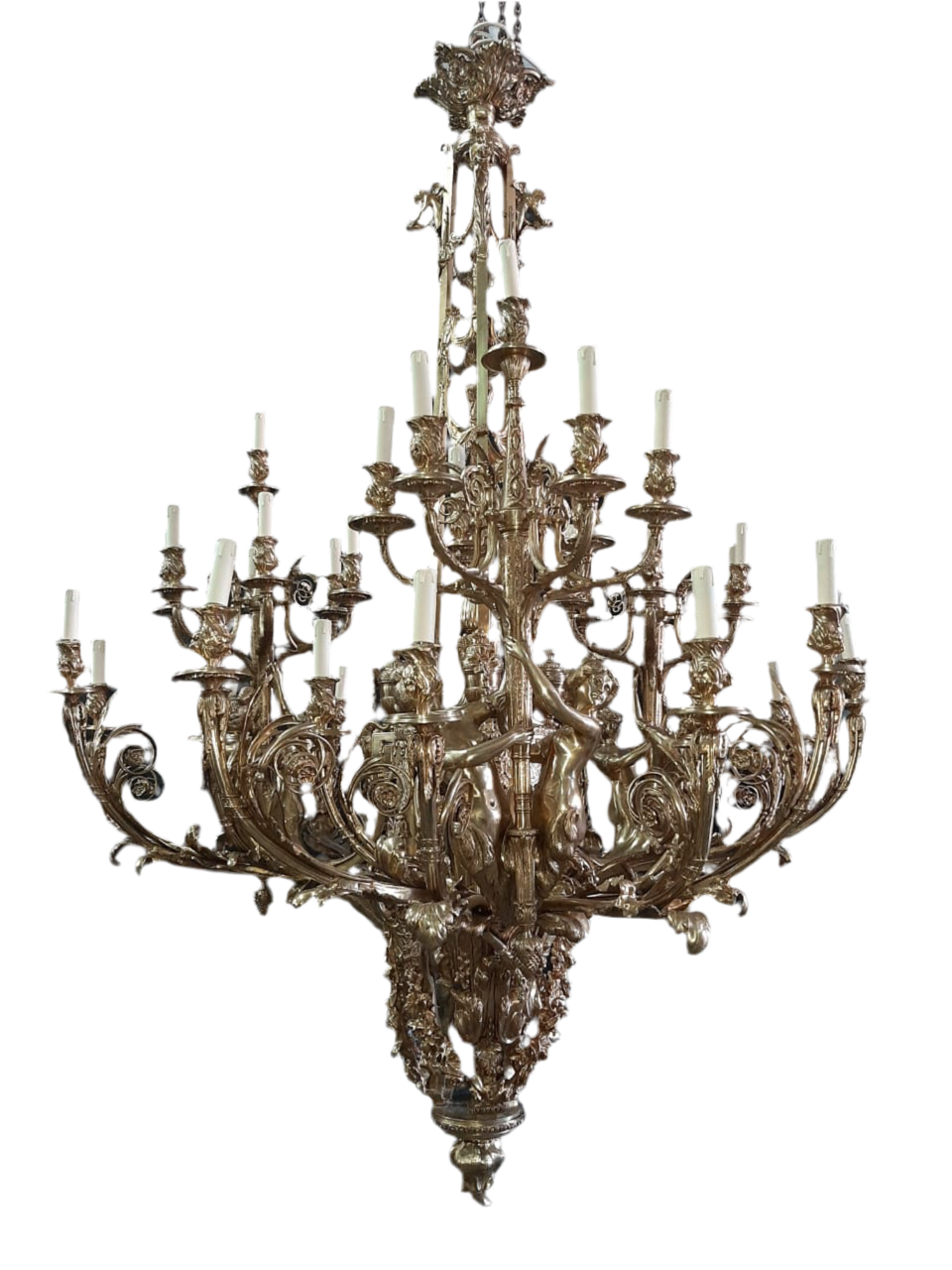 Huge, 2.1m tall, solid bronze, italian, baroque chandelier