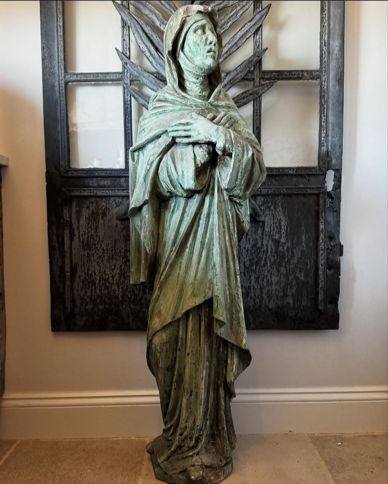 A beautiful, 18thC Italian plaster painted statue of Marie, 4ft tall