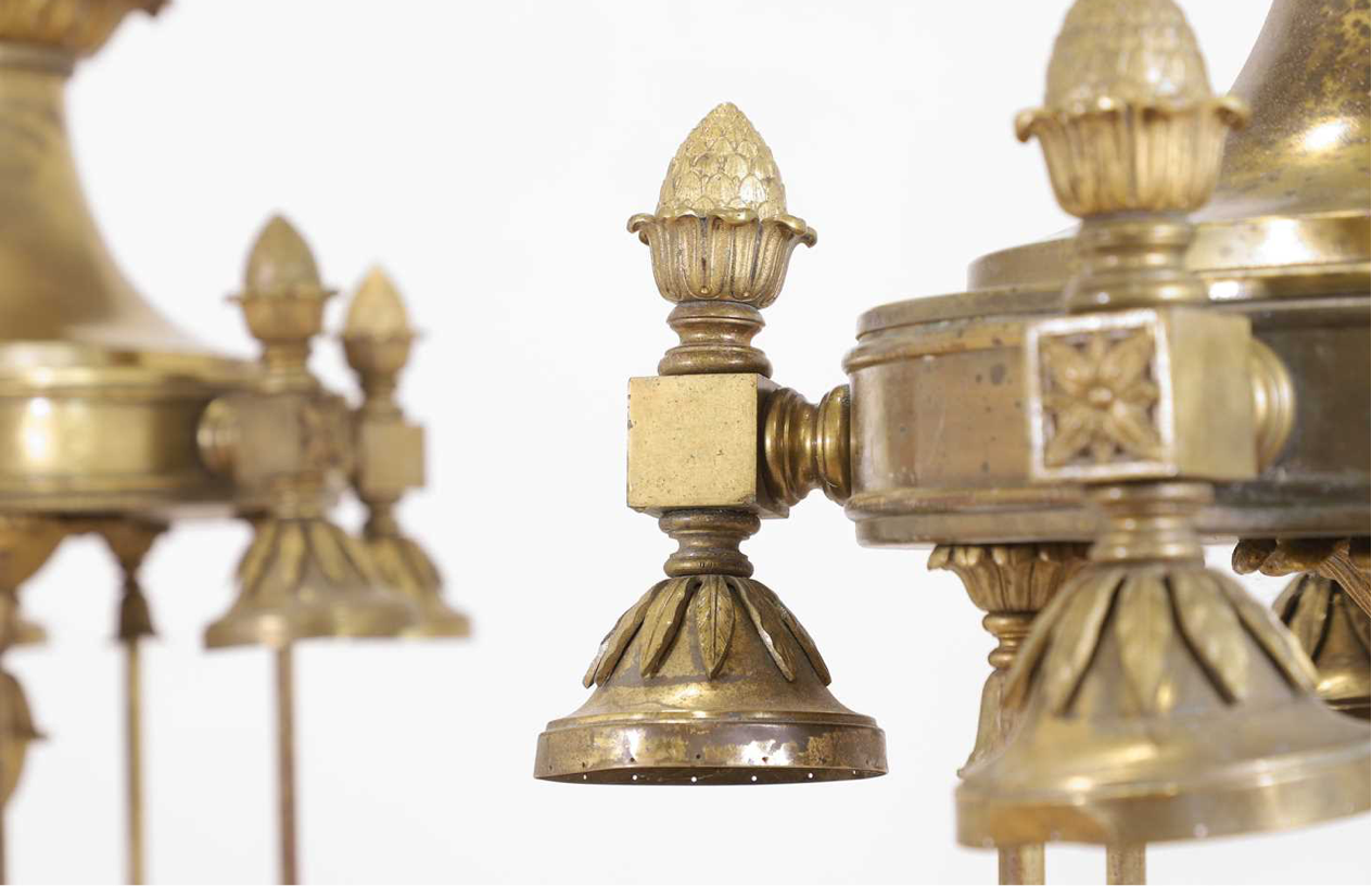 Matching pair, 19thC Louis XV, gilt bronze lanterns, all original (100x65cm)