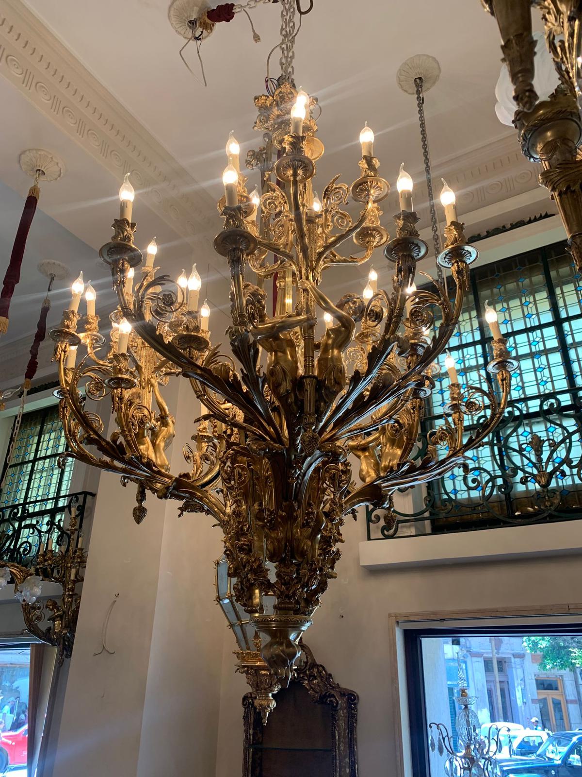 Huge, 2.3m tall, italian baroque, solid bronze chandelier (pair available)