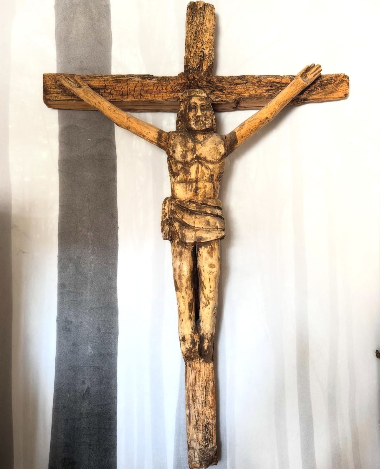 5x3ft, original wooden 18thC cross, removed from Italian church