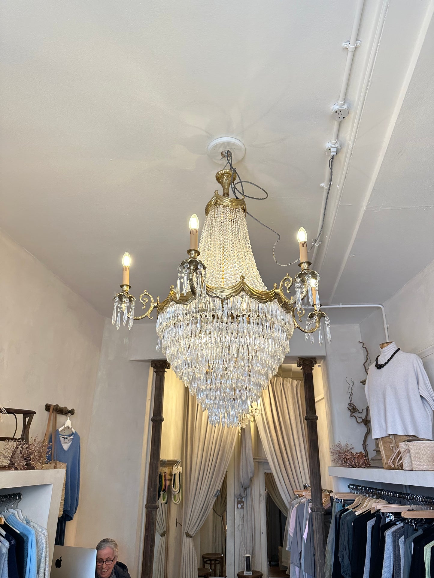 Stunning, 1900’s, French crystal and bronze waterfall chandelier