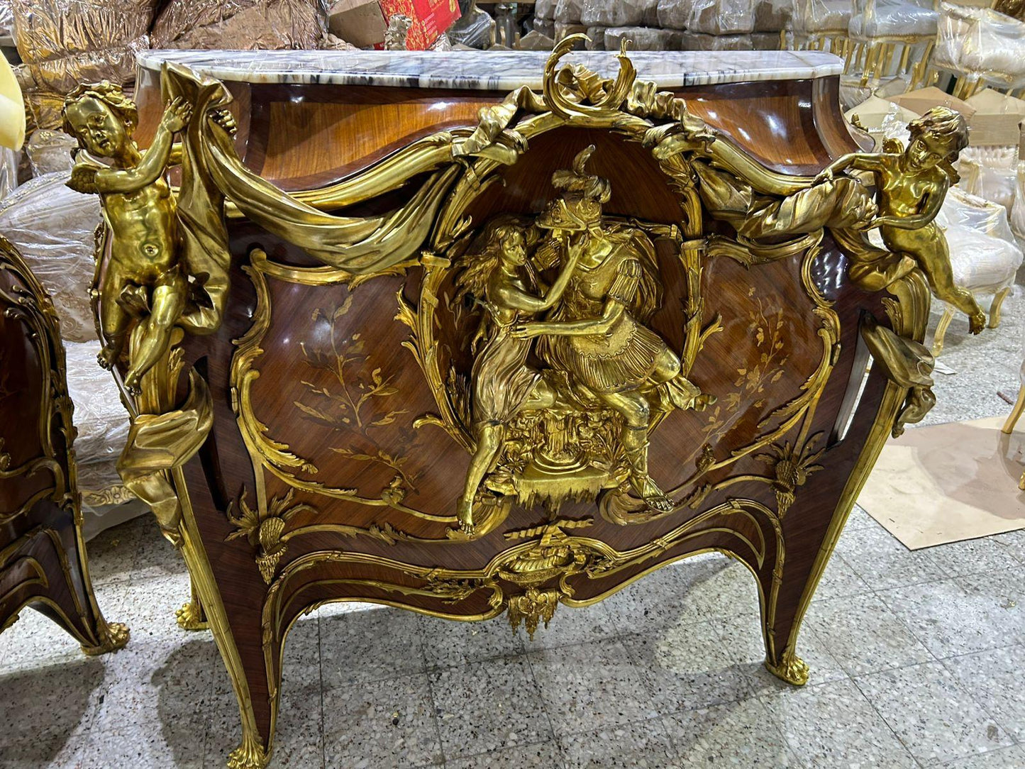 Pair of, Linke, French antique inlaid and bronze, buffets