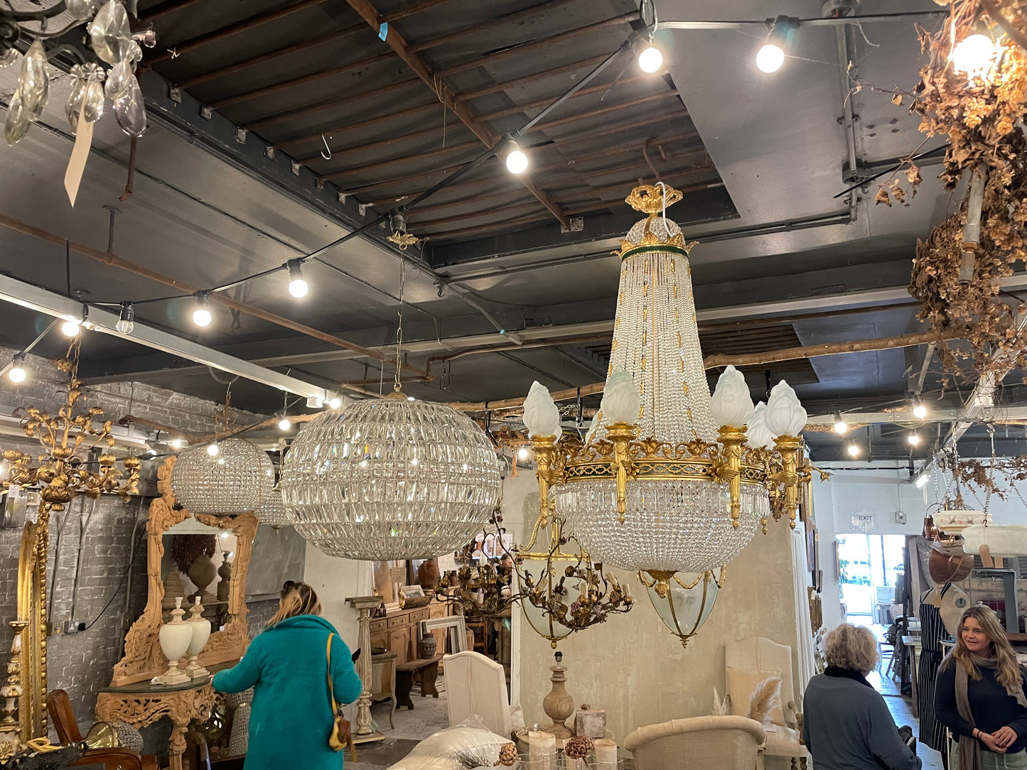 Stunning, italian crystal empire chandelier with bronze detailing (pair available)