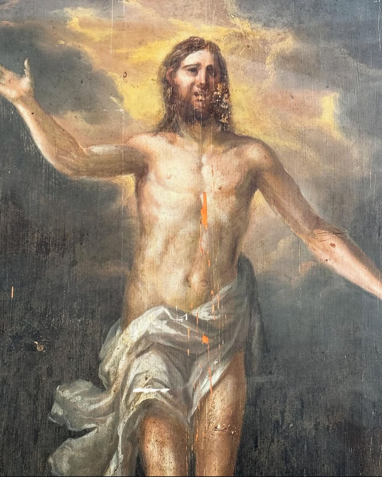 Stunning, original 18thC religious painting on panel of wood, removed from Italian church