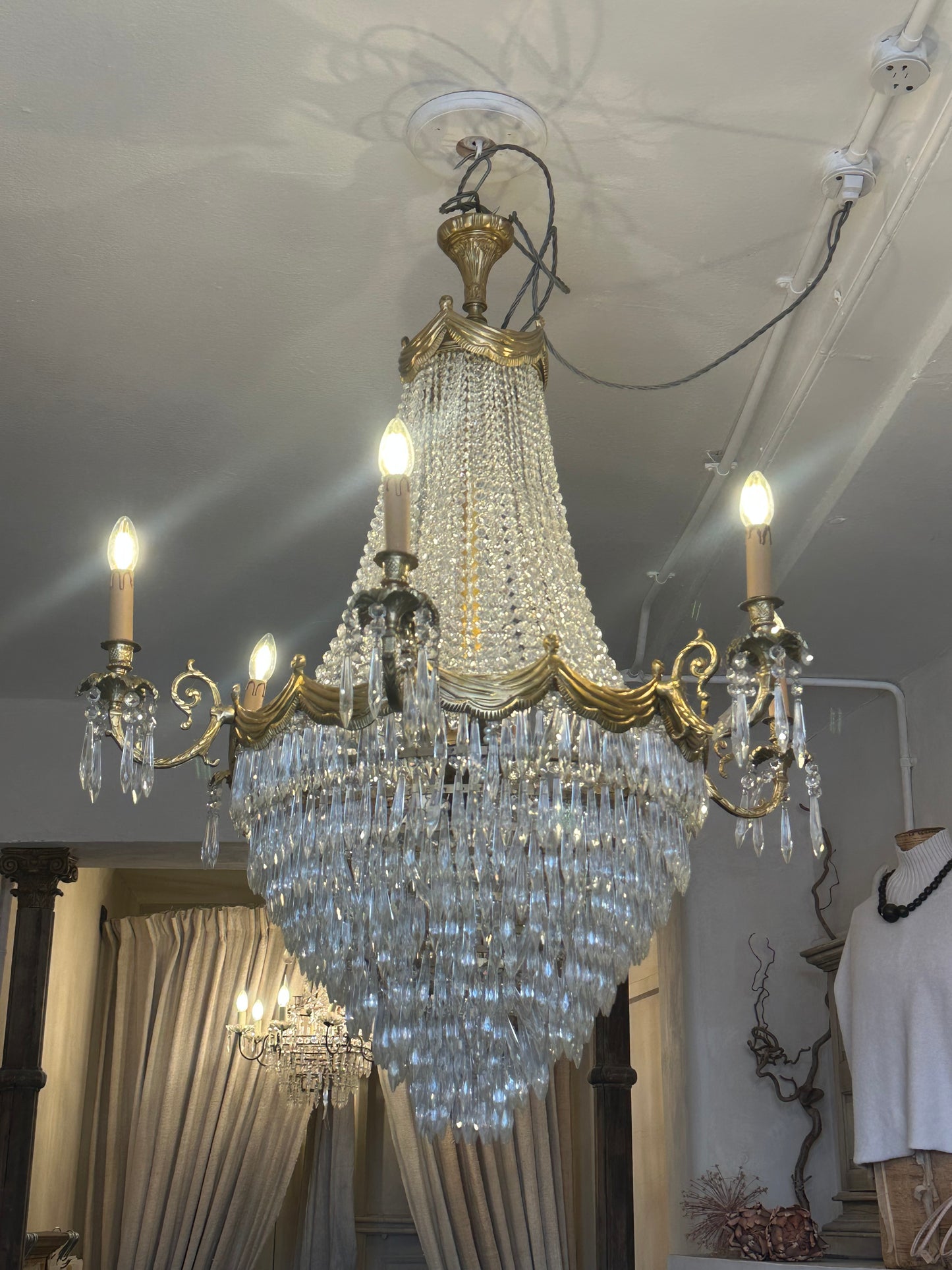 Stunning, 1900’s, French crystal and bronze waterfall chandelier