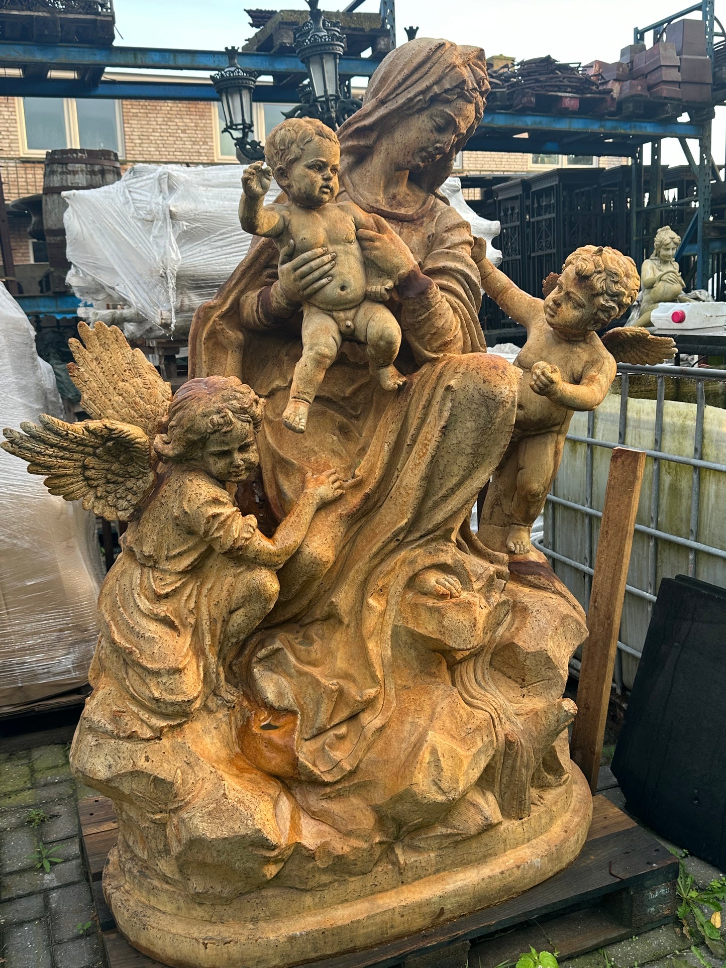 Beautiful French, salvage hand made statue, Mary and cherubs (5ft tall)