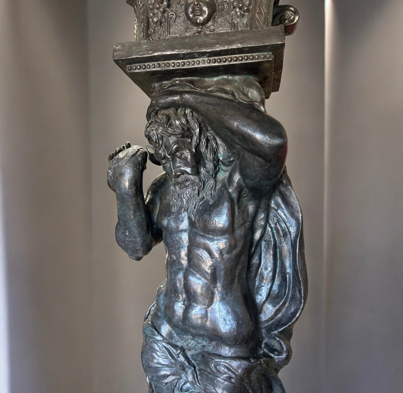 A pair of very large Bronze 19thC 'Atlas' telamon statues, Standing at 8ft tall, extremely rare.