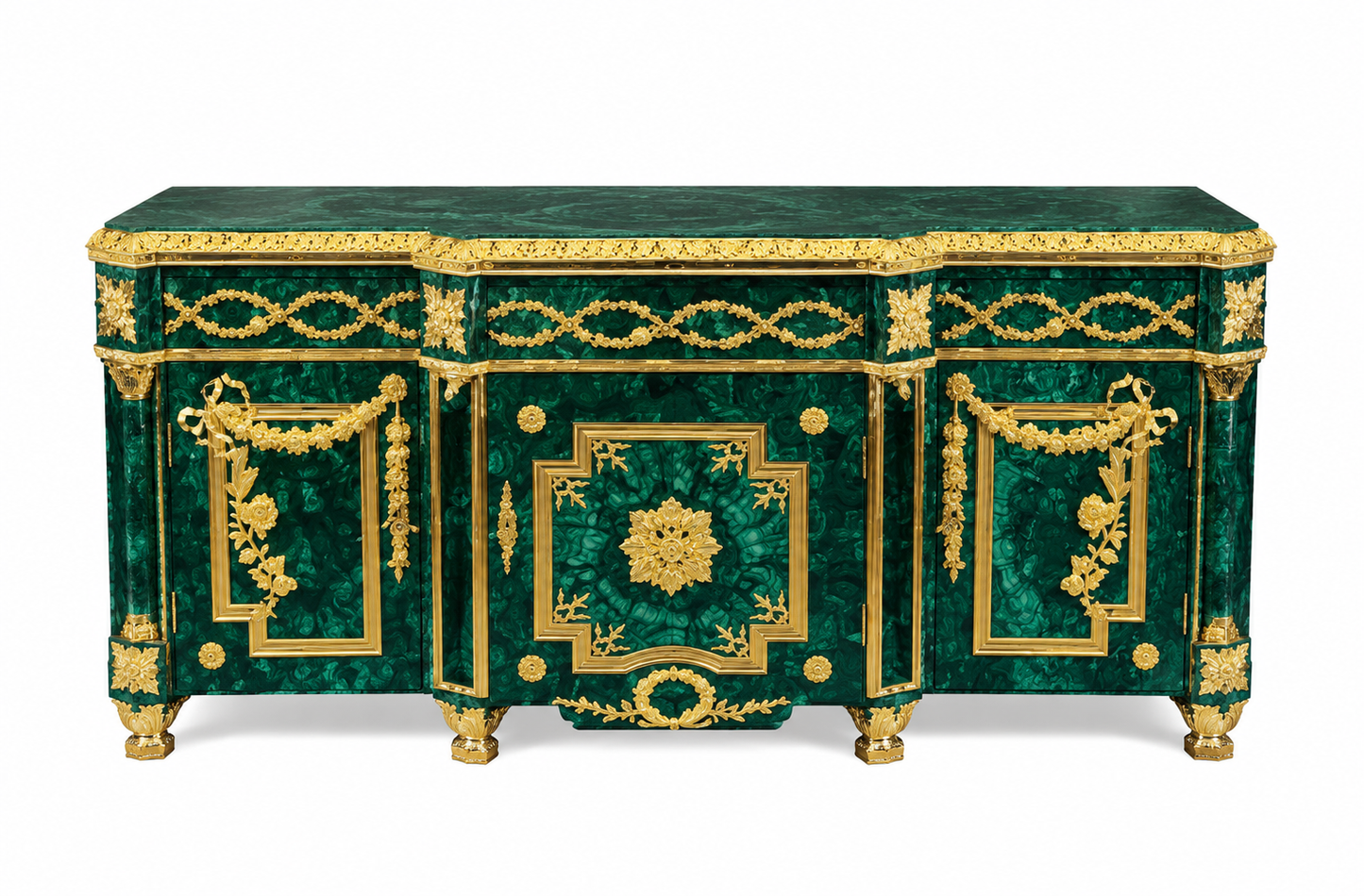 Stunning, malachite and bronze antique French buffet/sideboard 2.2m long