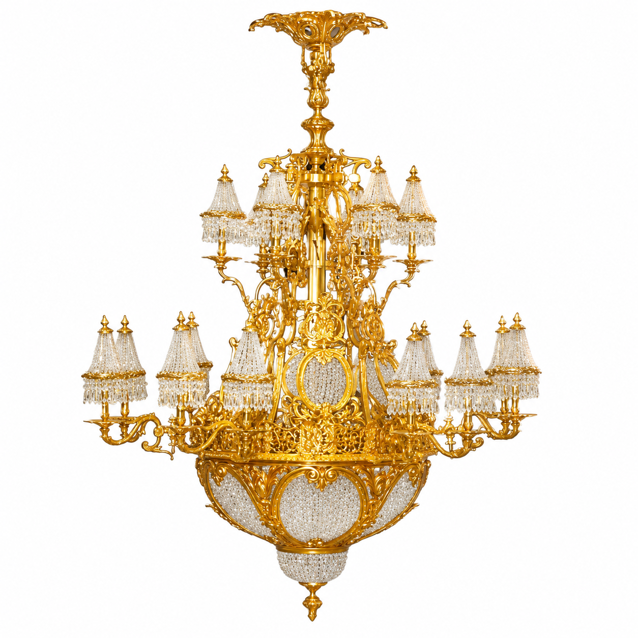 Pair of, stunning antique crystal and bronze French empire chandeliers 1.4m tall (pair available)