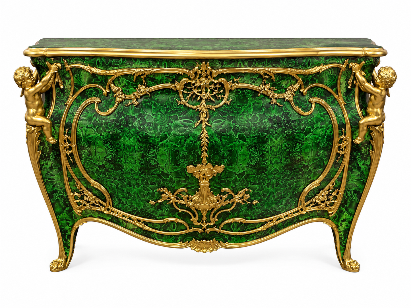 French antique malachite and bronze mounted, buffet/cupboard with 2 shelves