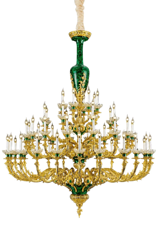 Huge, 2.8x1.8m malachite and bronze chandelier (pair available)