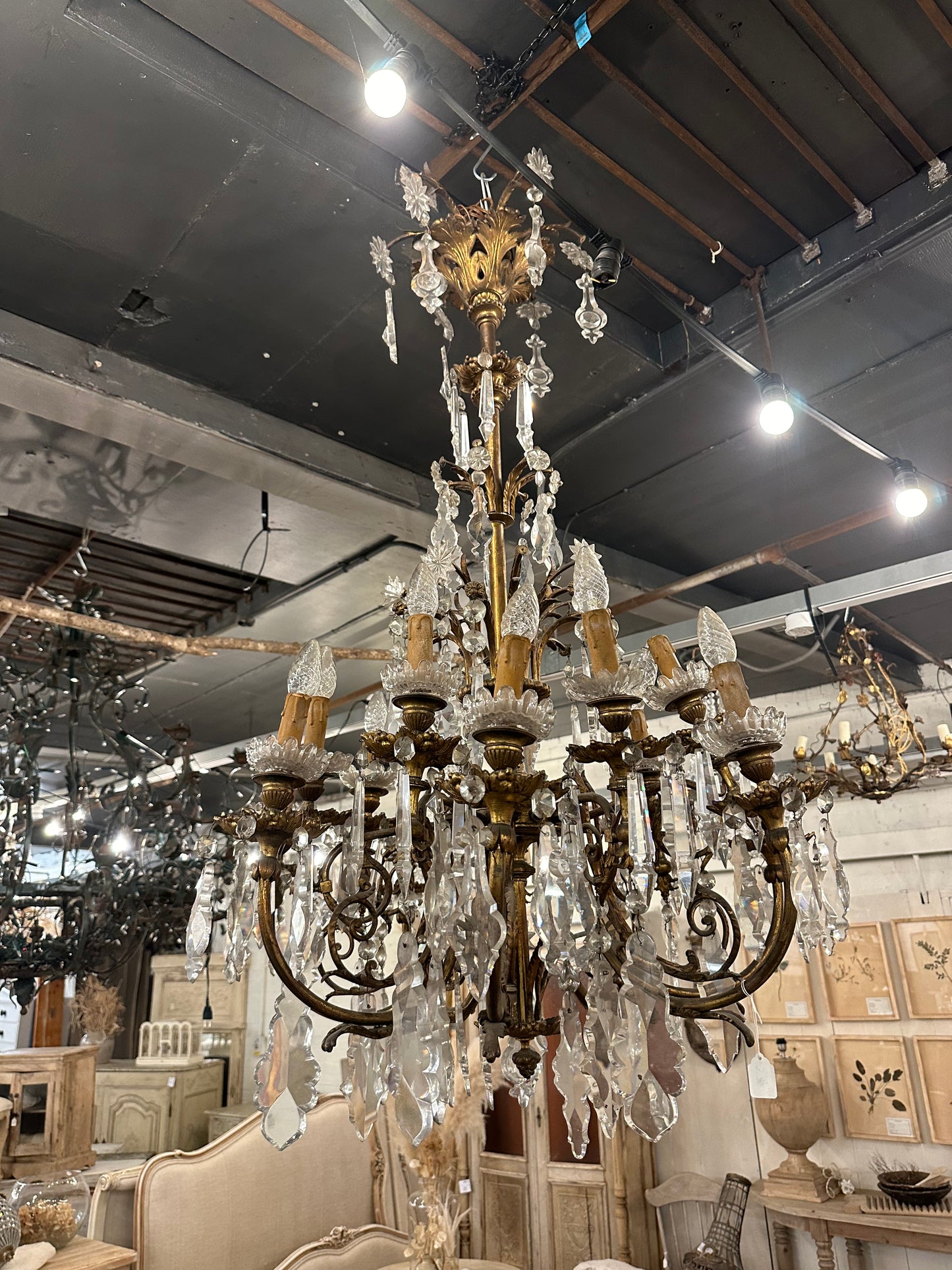 Rare, 19thC bronze and crystal, French chandelier