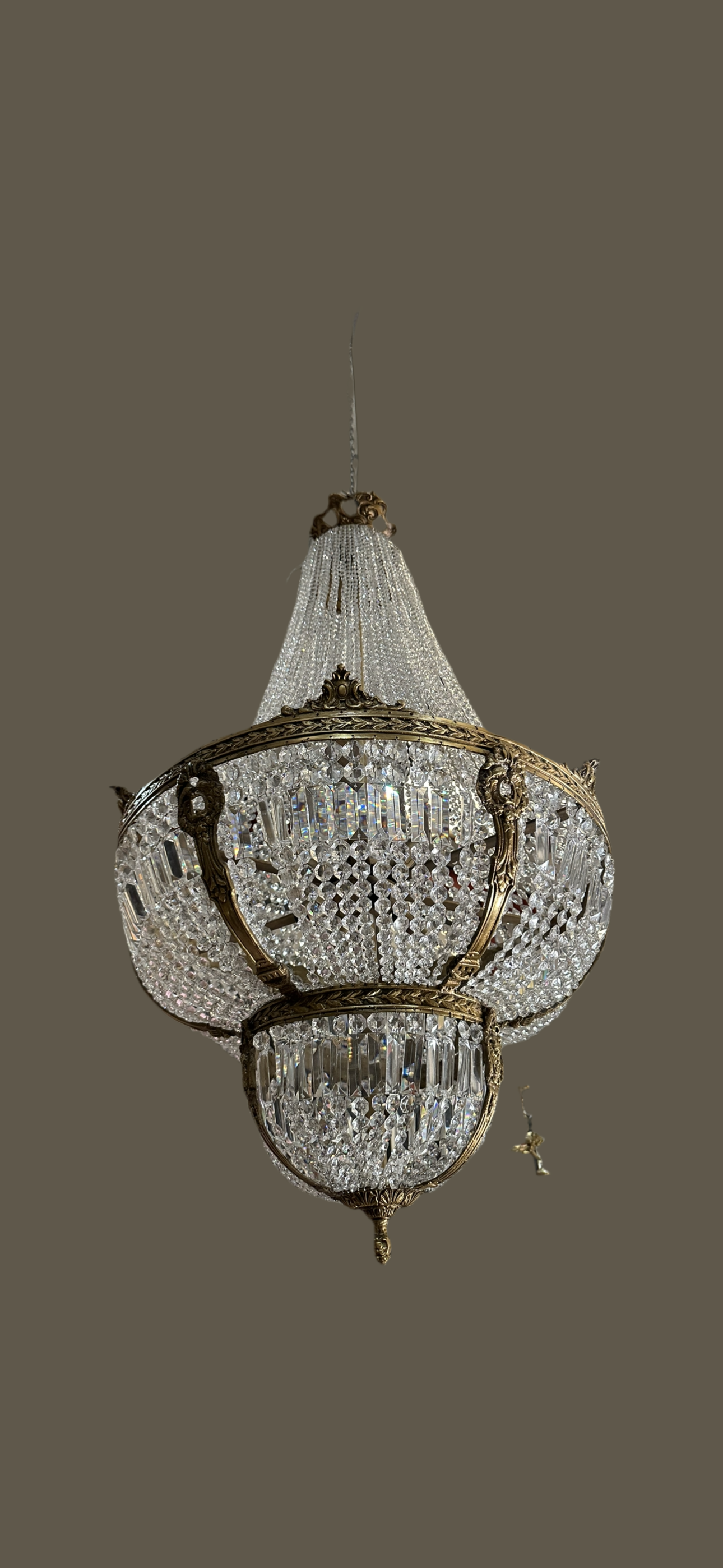 Stunning 5ft tall French crystal chandeliers