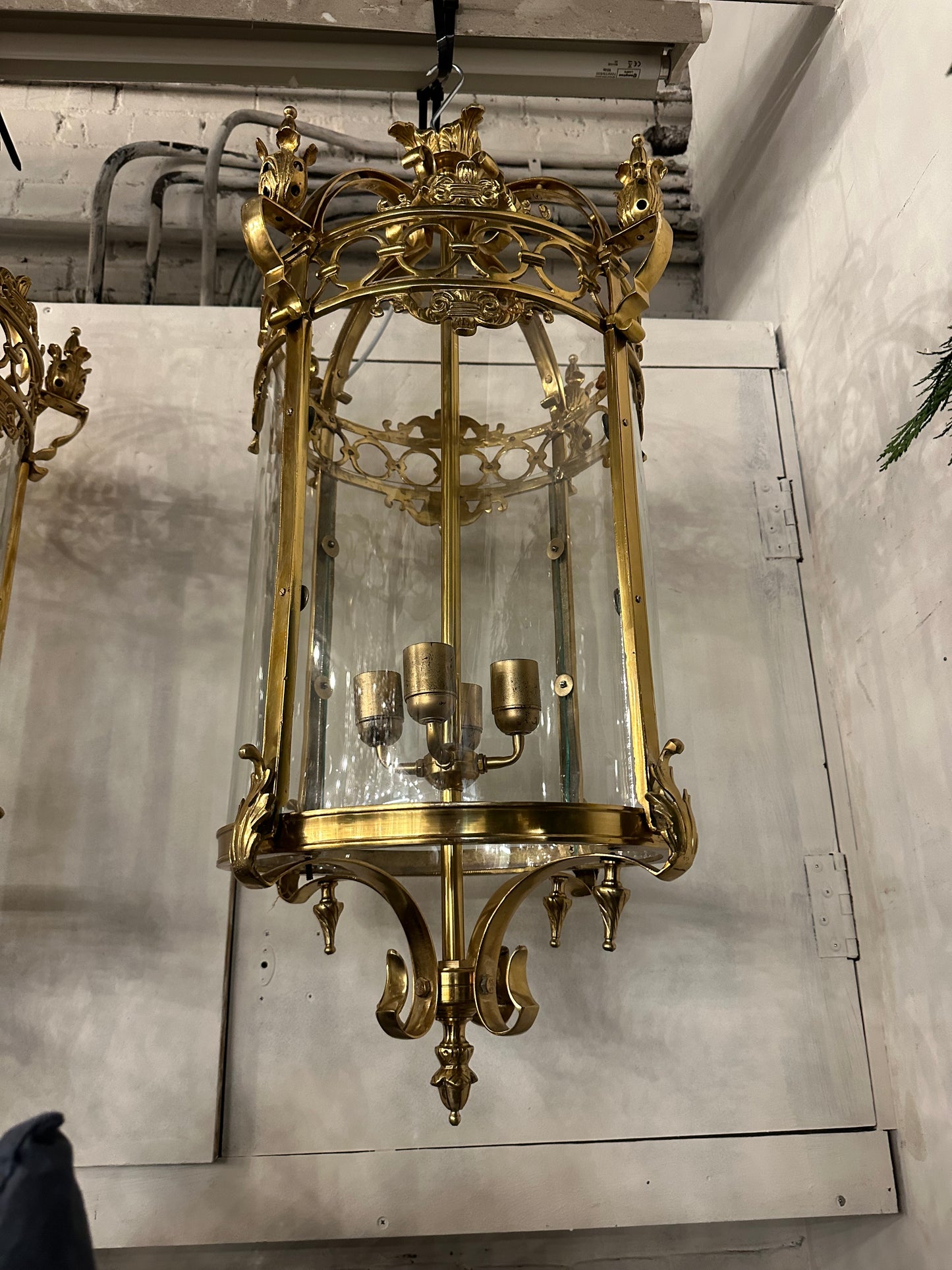 Fantastic pair of Dutch antique, curved glass lanterns (price is per item)