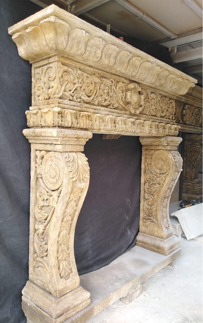 Beautiful, antique Italian, sandstone carved fireplace