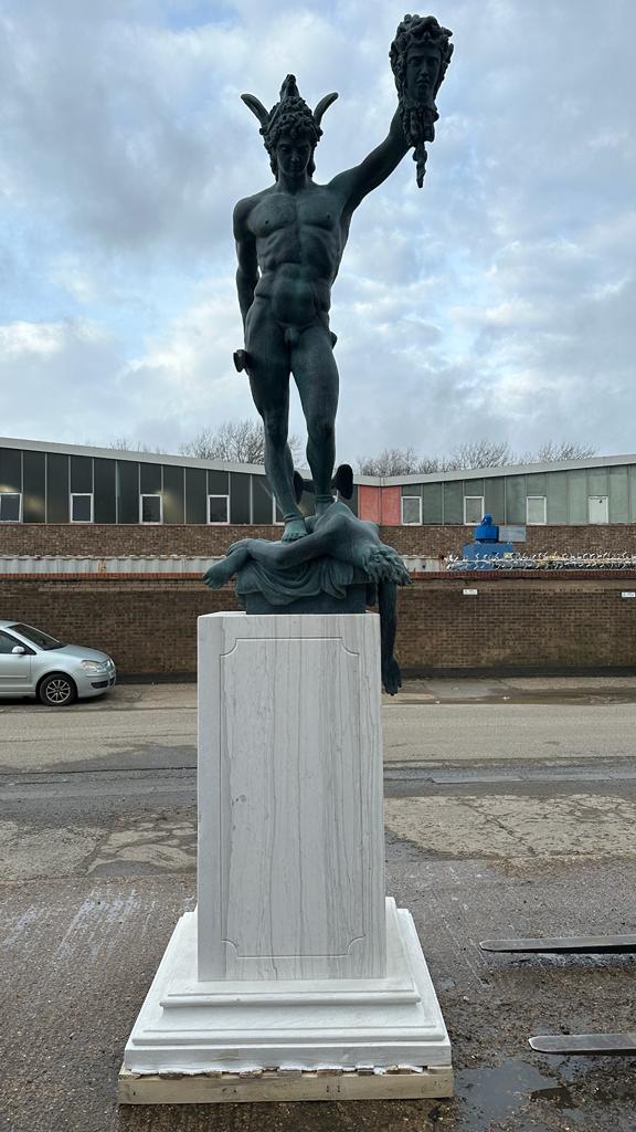 Bronze Perseus Medusa statue, sat on a marble base