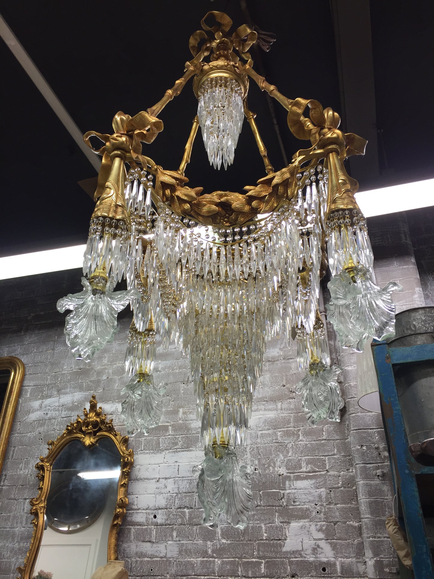 Stunning waterfall, crystal and bronze, chandelier (pair available)