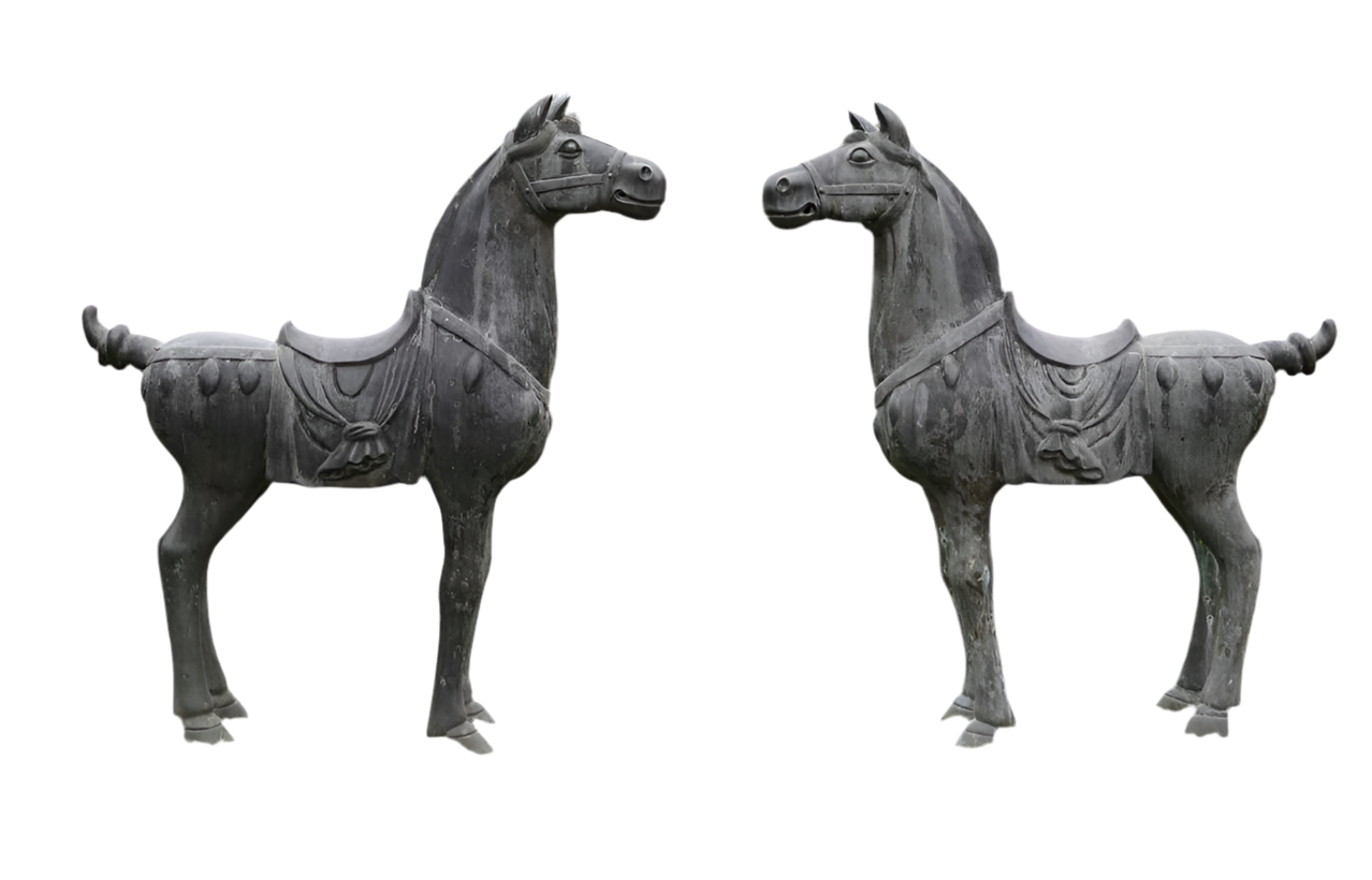 Antique Pair of solid bronze horses, 4.5x4.5ft