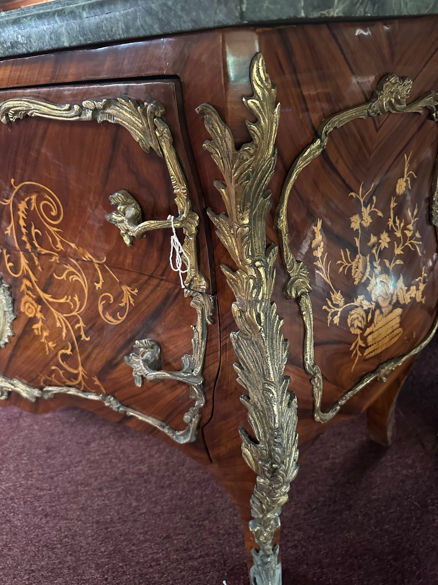 Antique 2 drawer French Bombe chest with ormolu detail