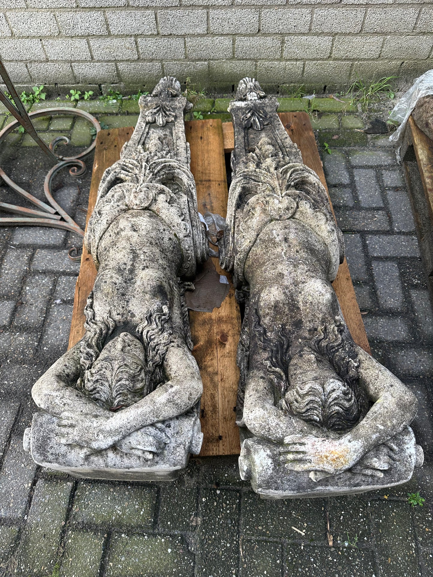 Matching pair, French decorative stone antique columns