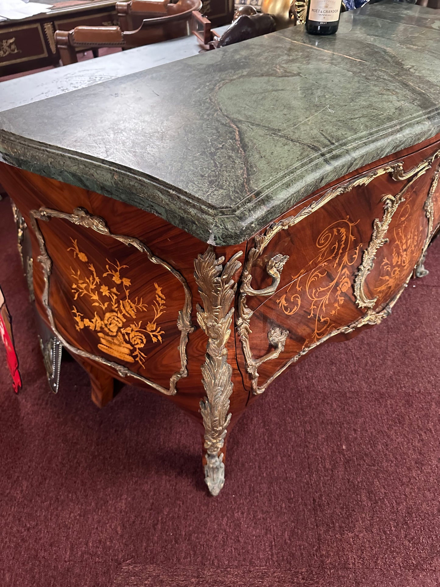 Antique 2 drawer French Bombe chest with ormolu detail