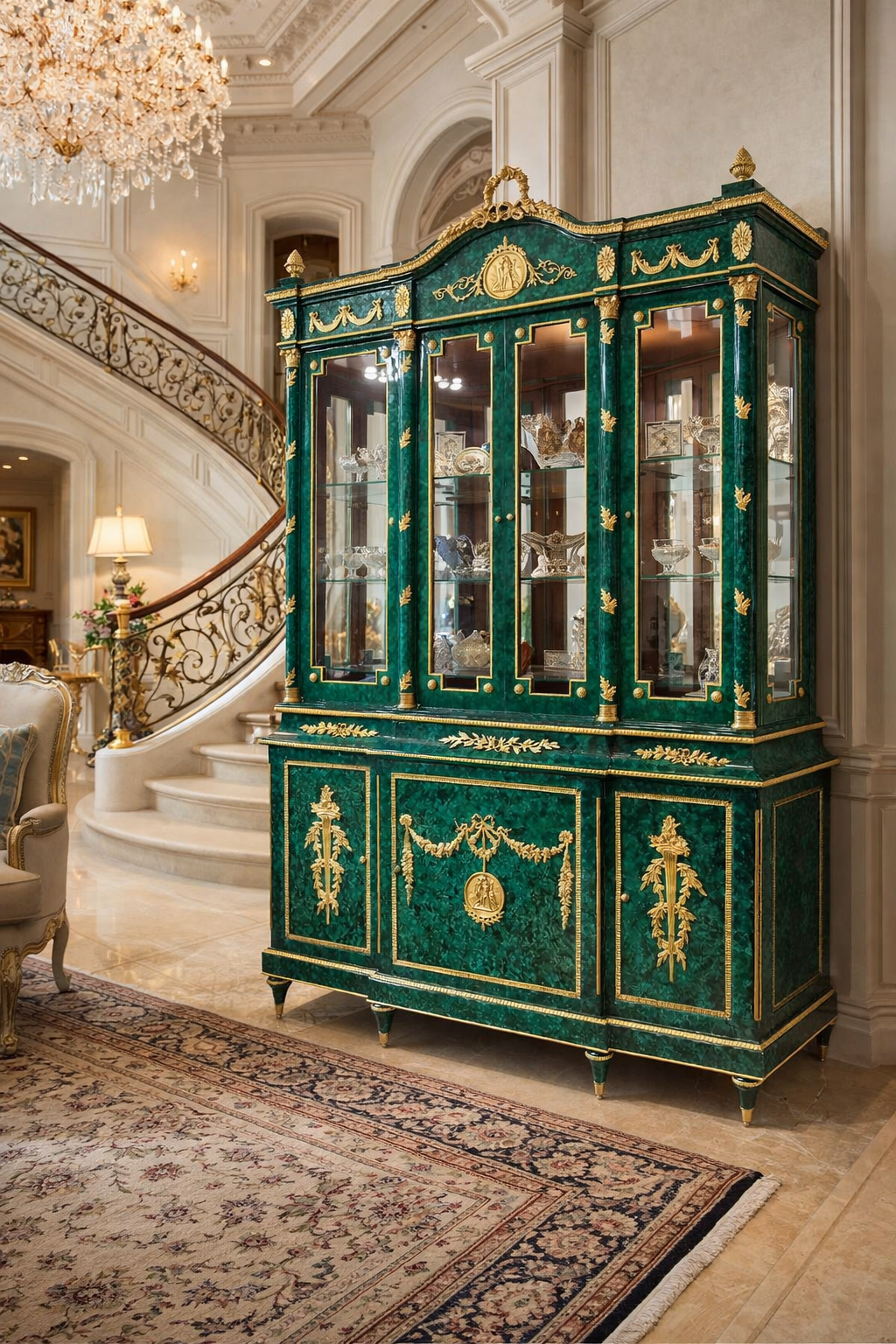 Stunning, malachite display cabinet (x2 available)