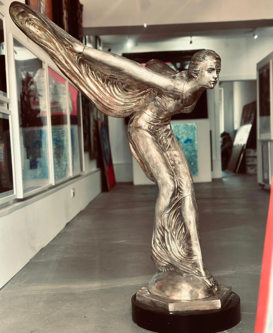 Silver gilt, solid bronze spirit of ecstasy statue on marble base