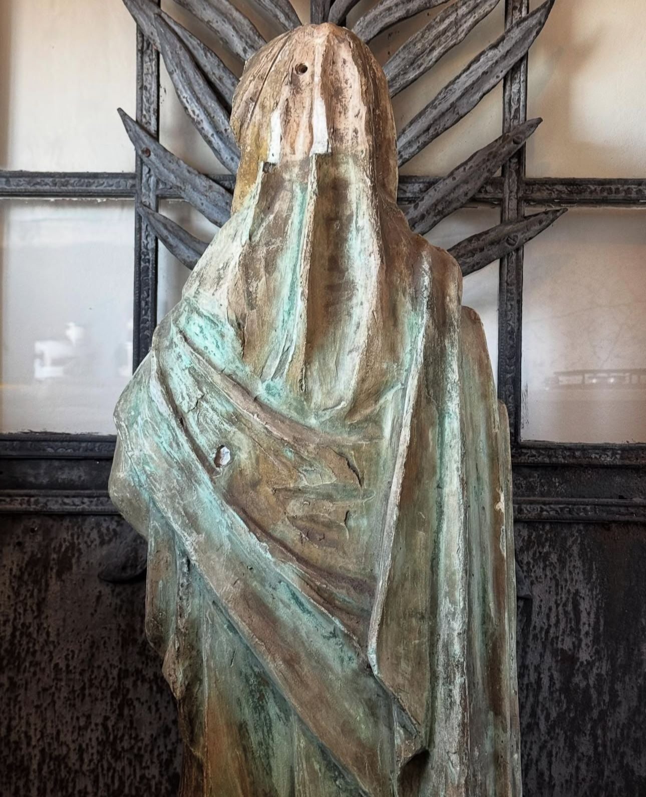 A beautiful, 18thC Italian plaster painted statue of Marie, 4ft tall